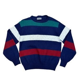 Puritan Wool Blend Grandpa Sweater‎ Men's XL Striped Crew Neck Pullover Retro